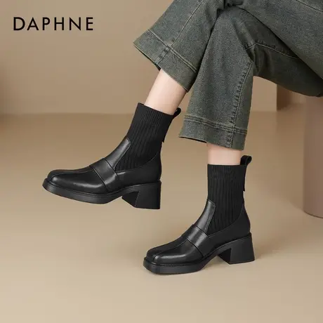 达芙妮高跟短靴女2026新款秋冬加绒瘦瘦靴子切尔西弹力袜靴马丁靴商品大图