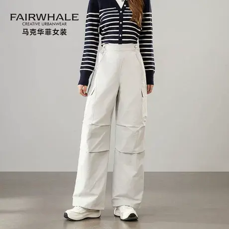 马克华菲白色户外工装羽绒裤女2025新款冬季保暖加厚直筒阔腿裤子图片