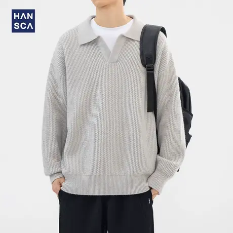 hansca水波纹v领加厚毛衣男2024年冬季新款痞帅高级感针织衫外套商品大图