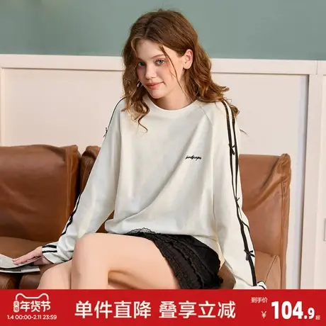 唐狮2026春秋季女长袖T恤蝴蝶结可爱少女风织带时尚宽松简约日常商品大图