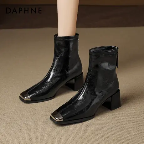 达芙妮靴子短靴女2025新款爆款秋冬方头粗高跟时尚气质百搭瘦瘦靴图片
