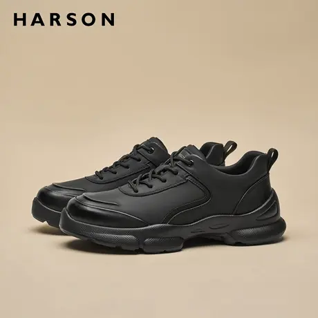 哈森秋冬男鞋新款商务休闲鞋男士皮鞋全黑软底公务鞋真皮运动鞋子商品大图