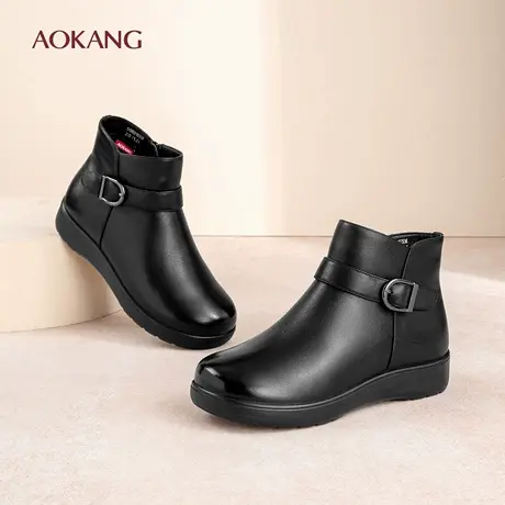 奥康 女鞋2025冬季新款加绒保暖妈妈短靴真皮舒适棉鞋N图片