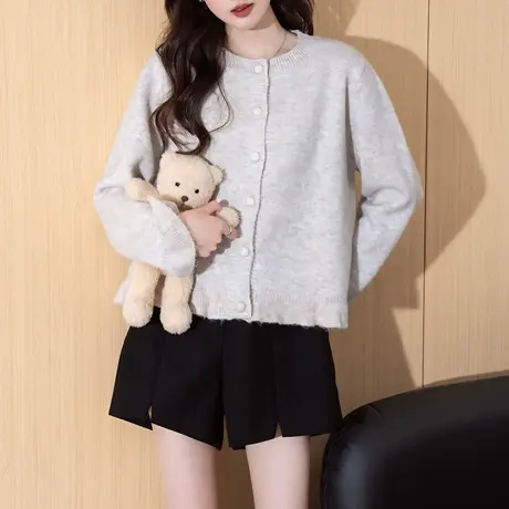 唐狮秋冬毛衣女氛围感荷叶边设计圆领针织开衫外套高级感上衣tu商品大图