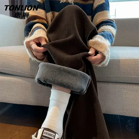 唐狮加绒加厚裤子女冬季2026新款女士宽松直筒保暖休闲阔腿裤VB图片