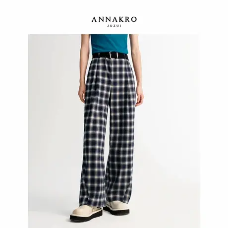 【Free裤】玖姿安娜蔻时髦学院风复古格纹直筒裤女2026春季新款图片