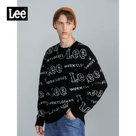 Lee商场同款舒适版型满身字母提花男长袖毛衣多色潮LMT004404101图片