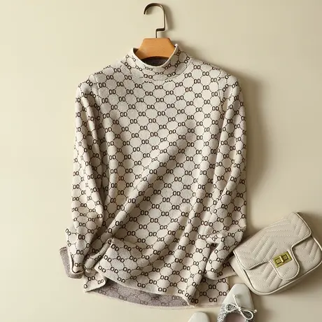 半高领提花套头毛衣女士洋气修身针织衫秋冬2020新款上衣内搭打底商品大图