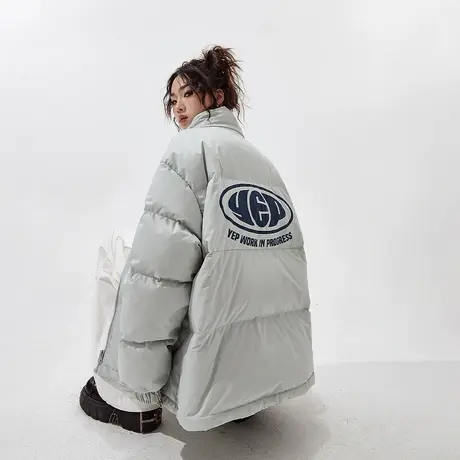 YEP美式潮牌立领羽绒服女2023年新款冬季加厚外套复古宽松面包服商品大图