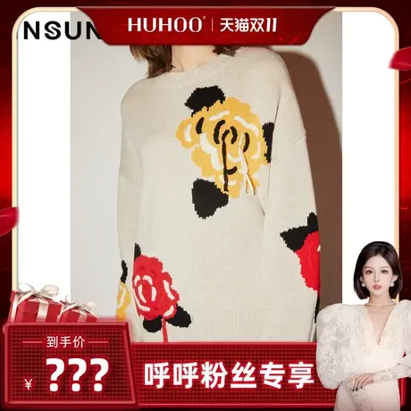 【呼呼专享】恩裳COVER时尚大花朵手工流苏怀旧复古风羊毛针织衫商品大图
