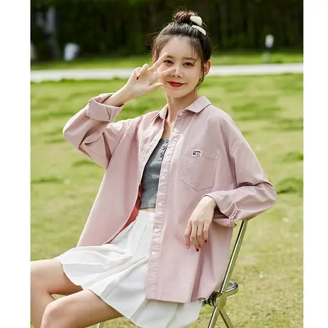 唐狮白色衬衫女长袖春秋款衬衣设计感小众早秋色蓝上衣女装外套甜商品大图