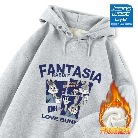 真维斯LIFE灰色羊羔绒卫衣女2023新款爆款宽松羊羔绒外套女秋冬款商品大图