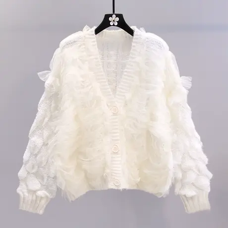 小清新网纱设计感毛衣外套女早秋2023年新款韩版宽松洋气针织开衫图片