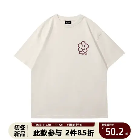 INS风可爱简约花朵半袖男韩系气质百搭小众全棉百搭情侣装短袖女商品大图