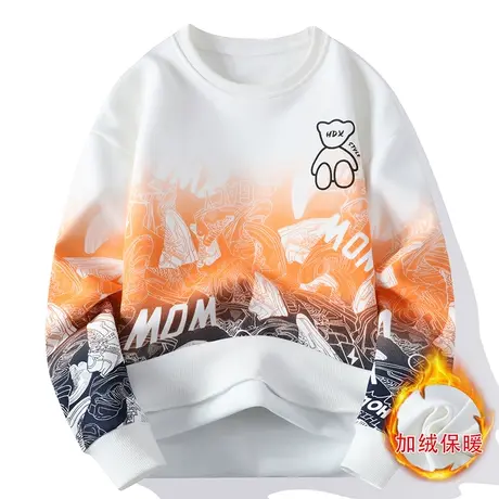 渐变色加厚圆领外套上衣卫衣男女圆领秋冬季银狐绒加绒长袖T恤男商品大图