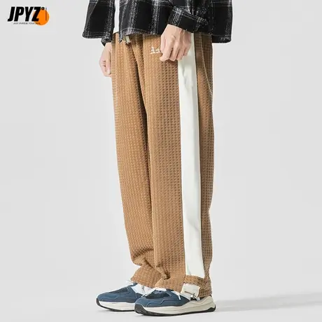 华夫格卫裤男潮牌宽松直筒大码加绒休闲工装裤子男款秋季潮运动商品大图