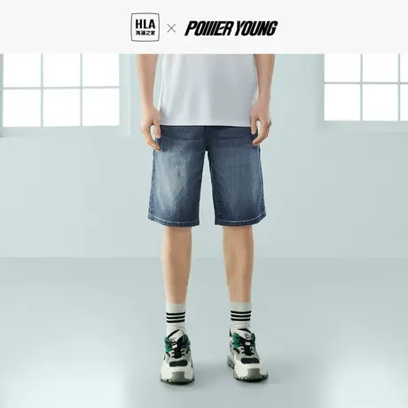 HLA海澜之家POWER YOUNG牛仔中裤23春夏新猫须工艺轻薄牛仔短裤男图片