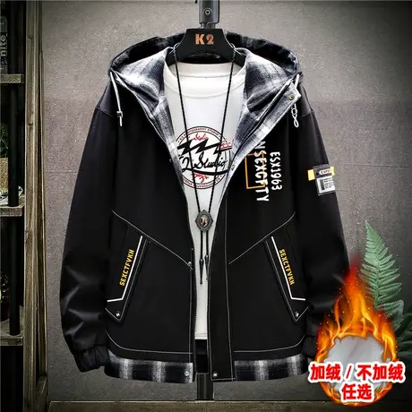 青少年加绒加厚夹克男孩秋冬季初中高中学生潮流大童外套秋装外衣商品大图