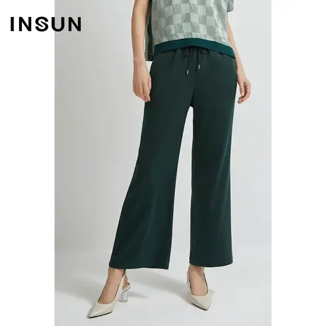INSUN恩裳线上专选夏季休闲垂感墨绿色阔腿裤商品大图