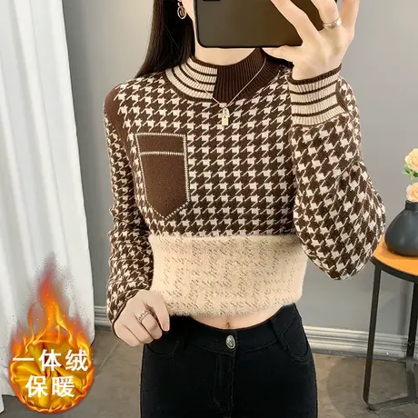一体绒加绒毛衣打底衫女秋冬加厚内搭套头半高领针织衫保暖上衣潮图片