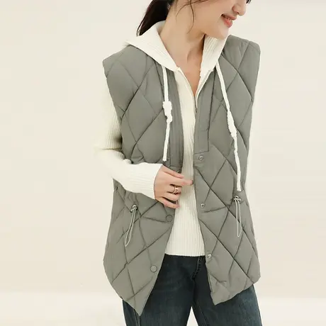 韩潮袭人法式中长款收腰棉马夹女2023冬季新款休闲马甲坎肩外套图片