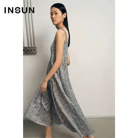 INSUN恩裳夏季桑蚕丝吊带连衣裙图片