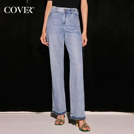 COVER秋季复古色洗水牛仔棉质阔腿裤图片