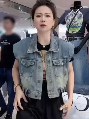 做旧短款牛仔马甲女夏季2023新款小飞袖坎肩外套马夹背心外搭上衣商品大图