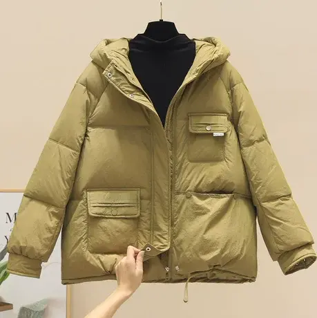 2023新款冬季羽绒棉服女短款连帽韩版棉衣外套宽松百搭纯色ins潮图片