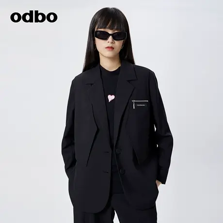 odbo 冷淡系高级感超好看的外套女黑色2023年春季新款贴布双层潮图片