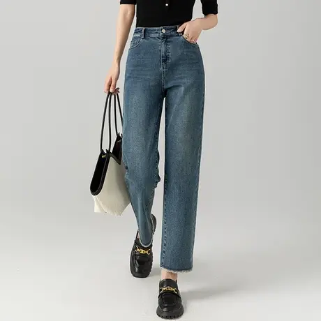直筒牛仔裤女2024新款春秋显瘦裤子休闲九分阔腿烟筒裤高腰烟管裤商品大图