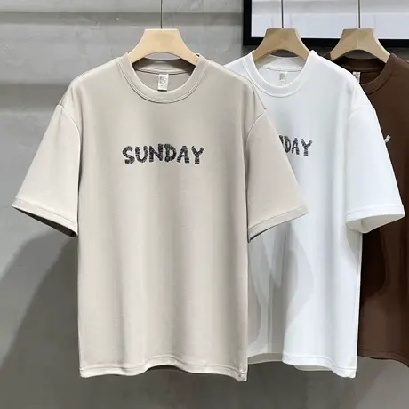 五分袖t恤男士短袖2023新款潮牌宽松港风休闲半袖体恤男夏季潮牌商品大图