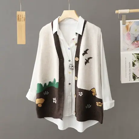 洋气V领针织马甲开衫女士2024秋冬新款拼色毛衣马夹无袖坎肩外套图片