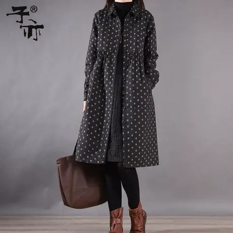 子亦2023秋冬新款韩版宽松单排扣圆点加厚口袋中长款风衣外套商品大图