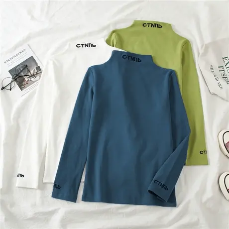 2024新款春秋冬季新款半高领打底衫白色内搭洋气长袖t恤女上衣服商品大图