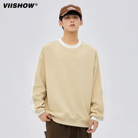 VIISHOW拼接撞色重磅圆领卫衣男潮牌冬美式高街休闲oversize上衣商品大图