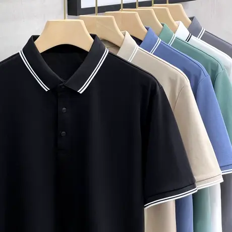 2025春季新款潮流商务休闲polo衫男士薄净色翻领短袖t恤男装上衣商品大图
