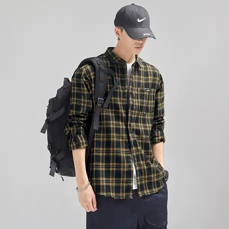 Modi Nick/摩帝尼克复古水洗男士衬衫重磅磨毛面料男士格子衬衫图片