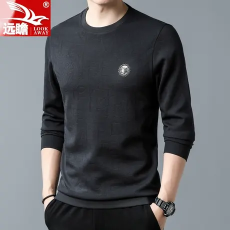 男士秋季圆领卫衣商务男装2022秋冬新款上衣无帽弹力百搭长袖体恤商品大图