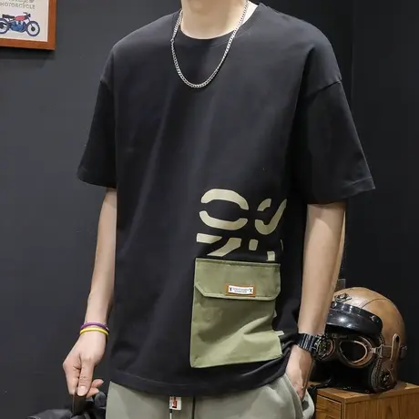 重磅美式短袖t恤男纯棉夏季宽松ins潮牌男士体恤胖子大码半袖印花商品大图