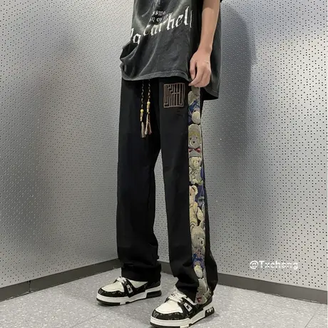 裤子男秋季宽松直筒灯芯绒休闲裤春秋款阔腿高街vibe运动重磅卫裤商品大图