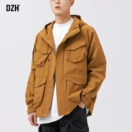 男士美式复古冲锋衣外套男潮牌秋季2023年新款连帽宽松多口袋夹克商品大图