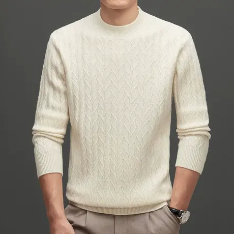 秋冬纯羊毛衫男商务打底衫宽松男士青年竖纹圆领针织衫男式毛衣潮图片