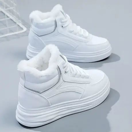 34码内增高棉鞋女冬季小个子老爹鞋厚底加绒小白鞋冬季皮面运动鞋商品大图