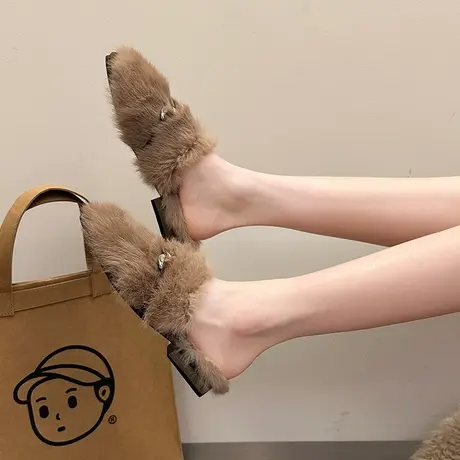 毛毛拖鞋女外穿秋冬穆勒鞋2024新款时尚百搭包头半拖懒人鞋毛毛鞋商品大图