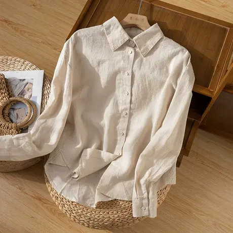 享永子天丝苎麻衬衫女文艺复古休闲气质宽松棉麻上衣2023秋季新款商品大图