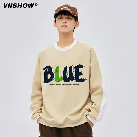 VIISHOW美式街头设计感撞色字母植绒长袖冬男宽松休闲慵懒风卫衣商品大图