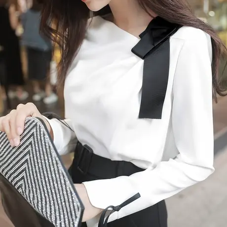 粉红大布娃娃新款白衬衫女设计感小众复古港味春休闲上衣女长袖图片