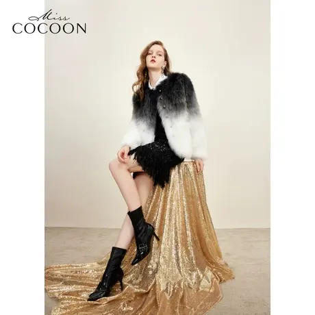 missCOCOON静奢风小香风渐层2023冬装新款女短款小圆领皮草外套商品大图