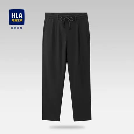 HLA/海澜之家抽绳系带休闲裤时尚舒适弹力洗水中腰直脚纯色裤子男图片